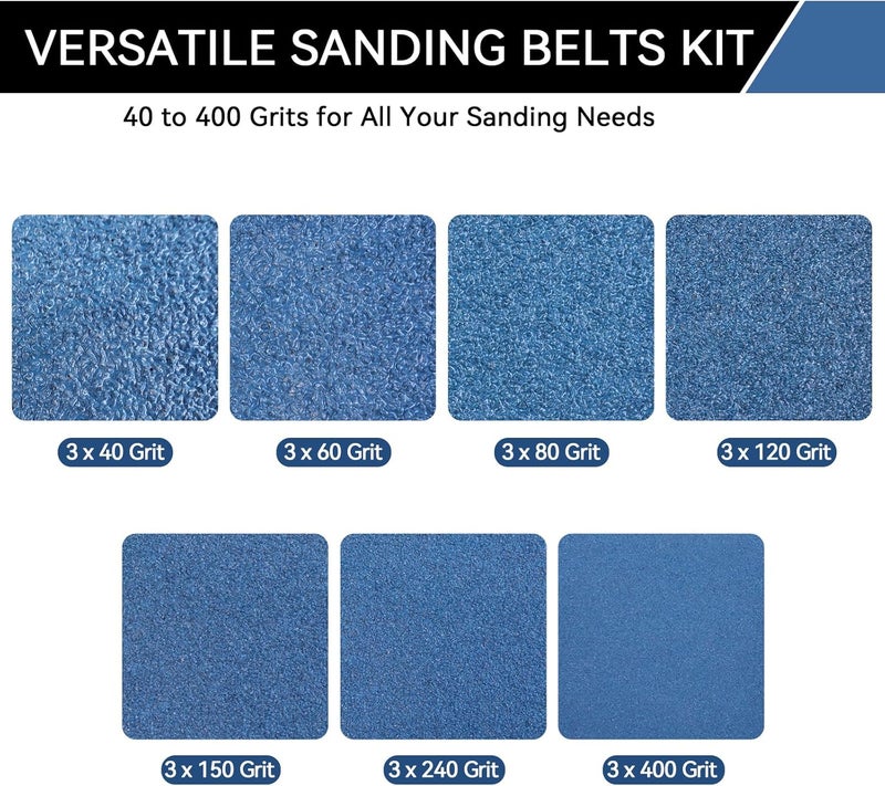 Aolabela 3x21 Inch Sanding Belts 21 Pcs 7 Grits Sizes (3 Each of 40/60/80/120/150/240/400 Grits) Heavy Duty Belt Sander Zirconia Belt Sander Paper for Wood, Metal, Stainless Steel, Cars, and Furniture - Image 3